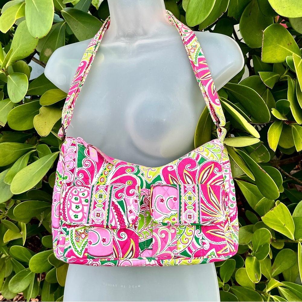 Vera Bradley Pinwheel Pink Small Libby Cargo Hobo Crossbody Bag Purse Pockets - Picture 1 of 16